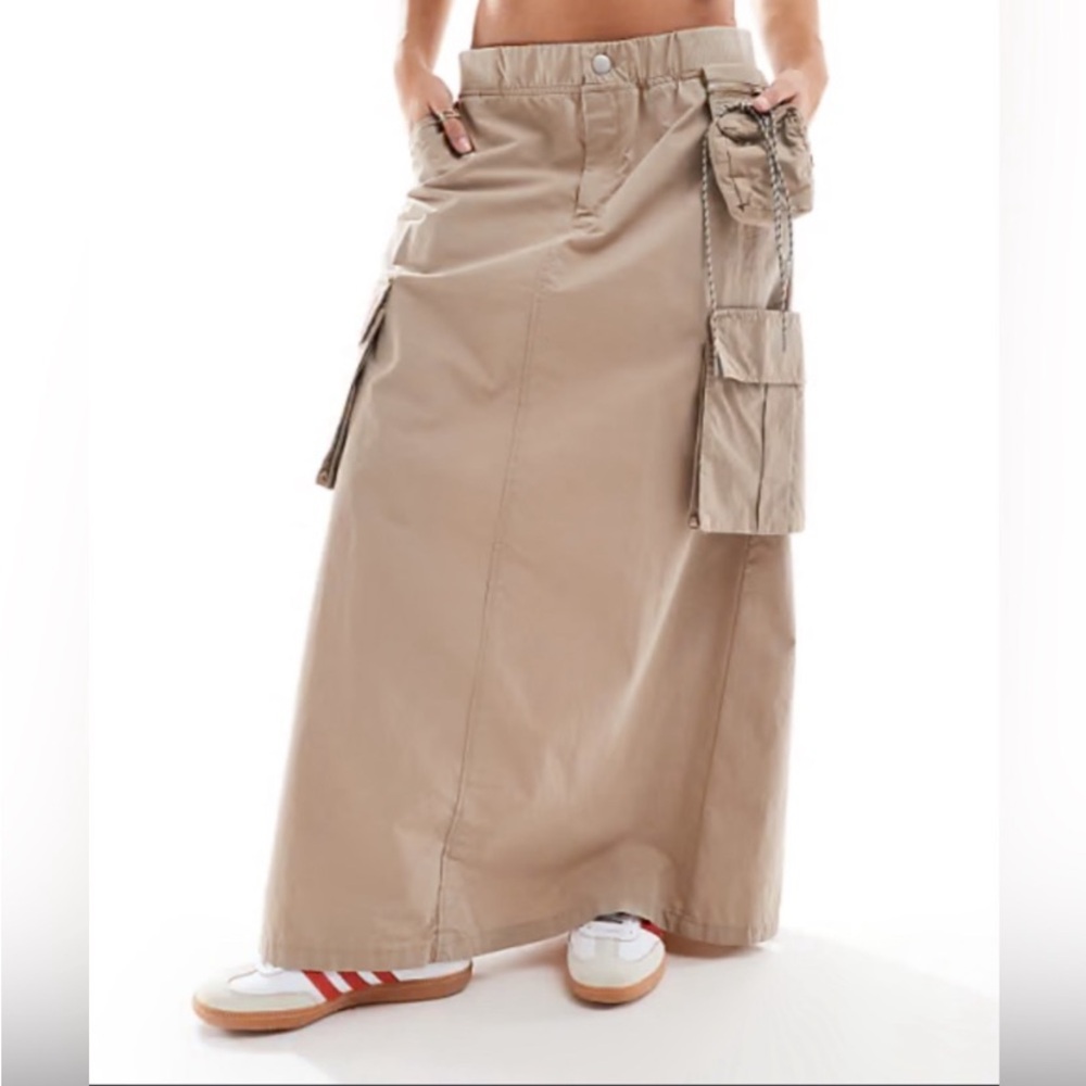 MANGO MNGO Tapioca Cargo Maxi Skirt in Camel Size Small NWT